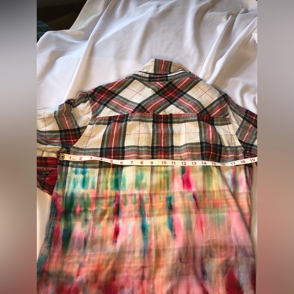 ❤️ L.O.G.G. By H&M dip-dyed tie-dyed plaid shirt 42 / 12 one of one - Picture 5 of 15